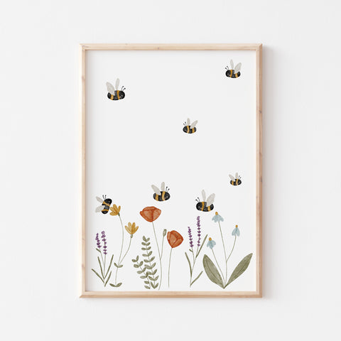 Poster Wildblumen und Hummeln A4 / A3 / A2