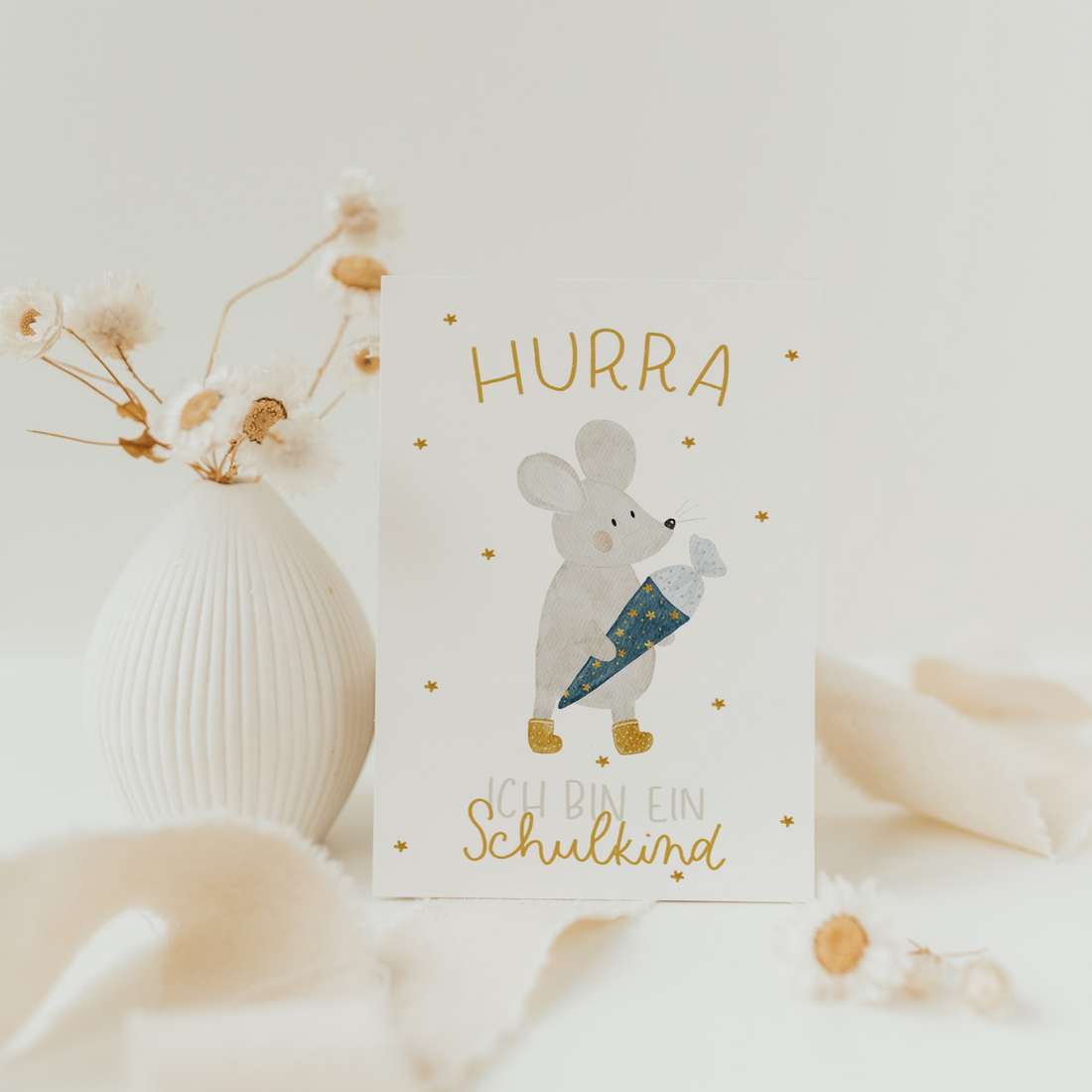 Hej Hanni Postkarte Schulanfang Maus