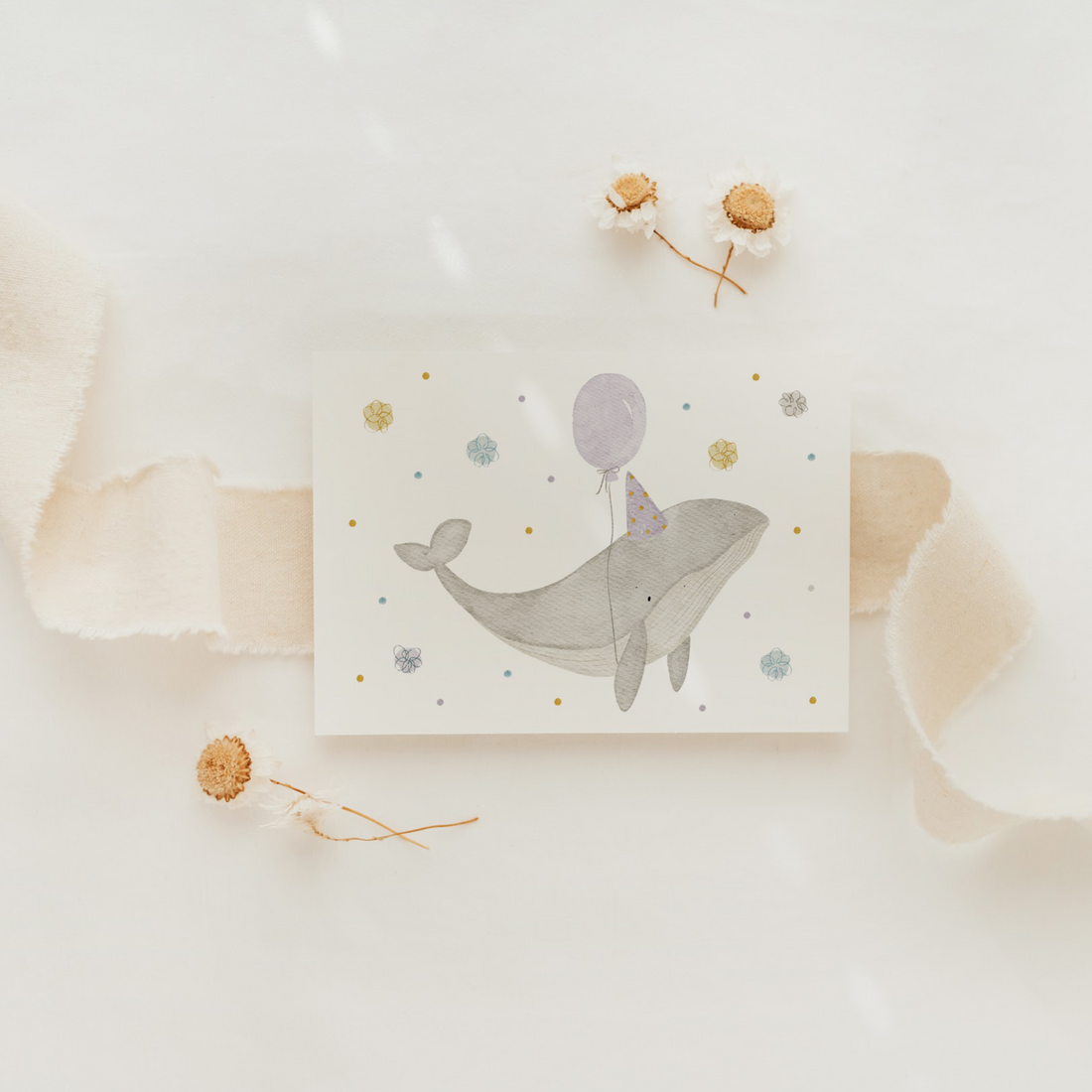 Hej Hanni Postkarte Geburtstag Wal grau