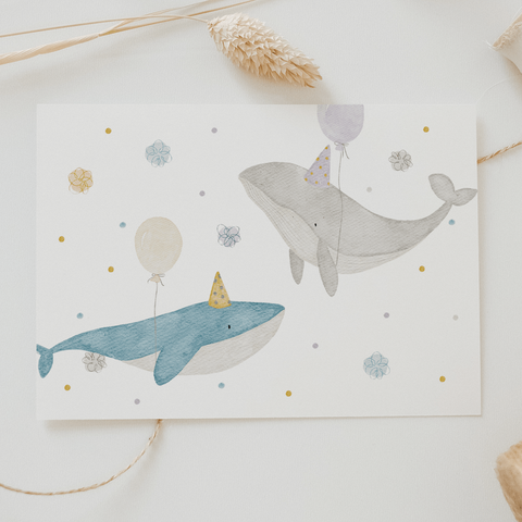 Postkarte Wal Geburtstag 2 Wale