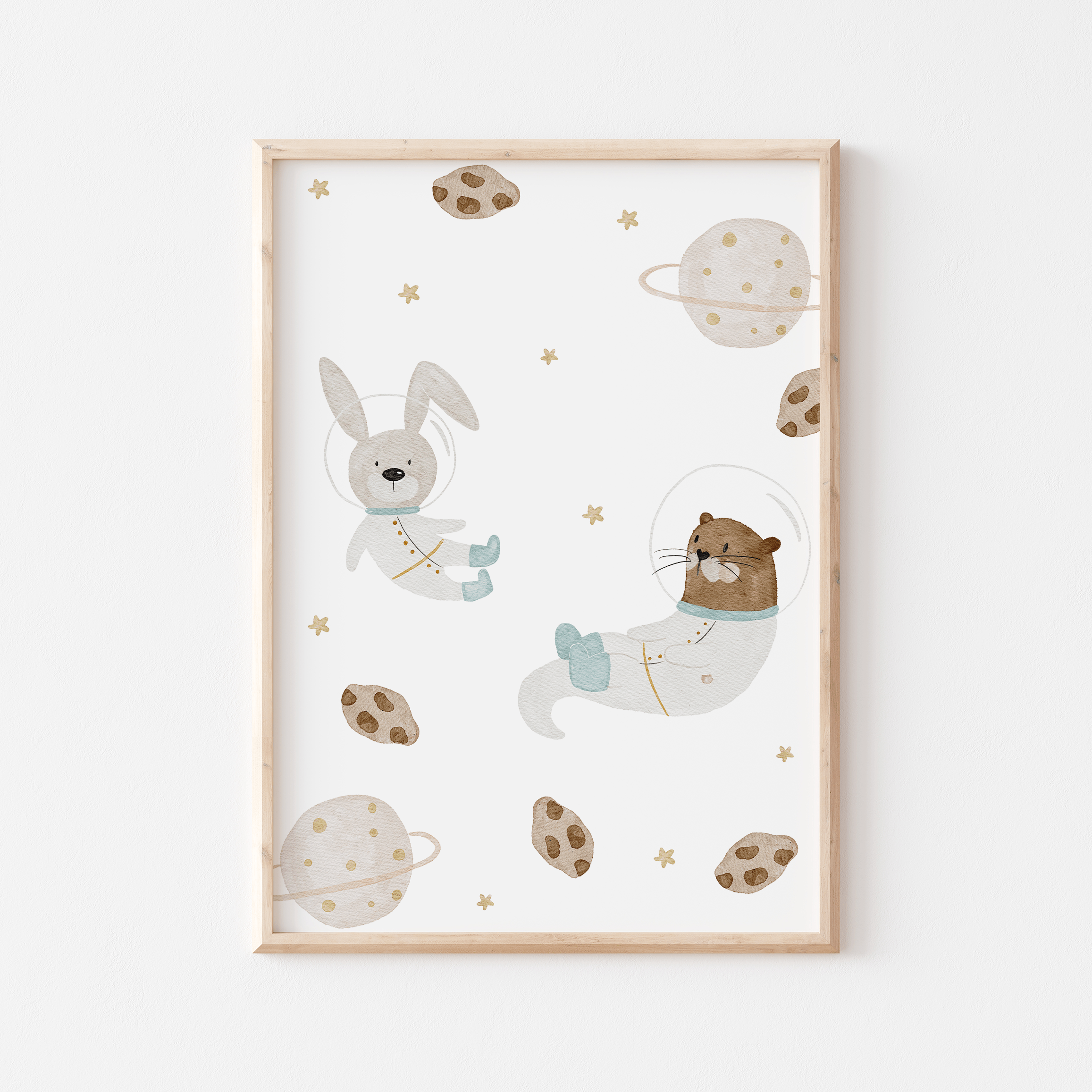 Poster Weltraumtiere Hase &amp; Otter A4