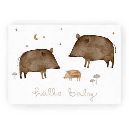 Postkarte Wildschweine Hallo Baby