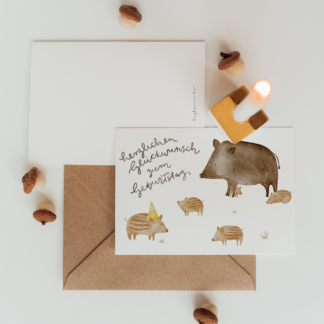Hej Hanni Postkarte Geburtstag Wildschweine Frischlinge