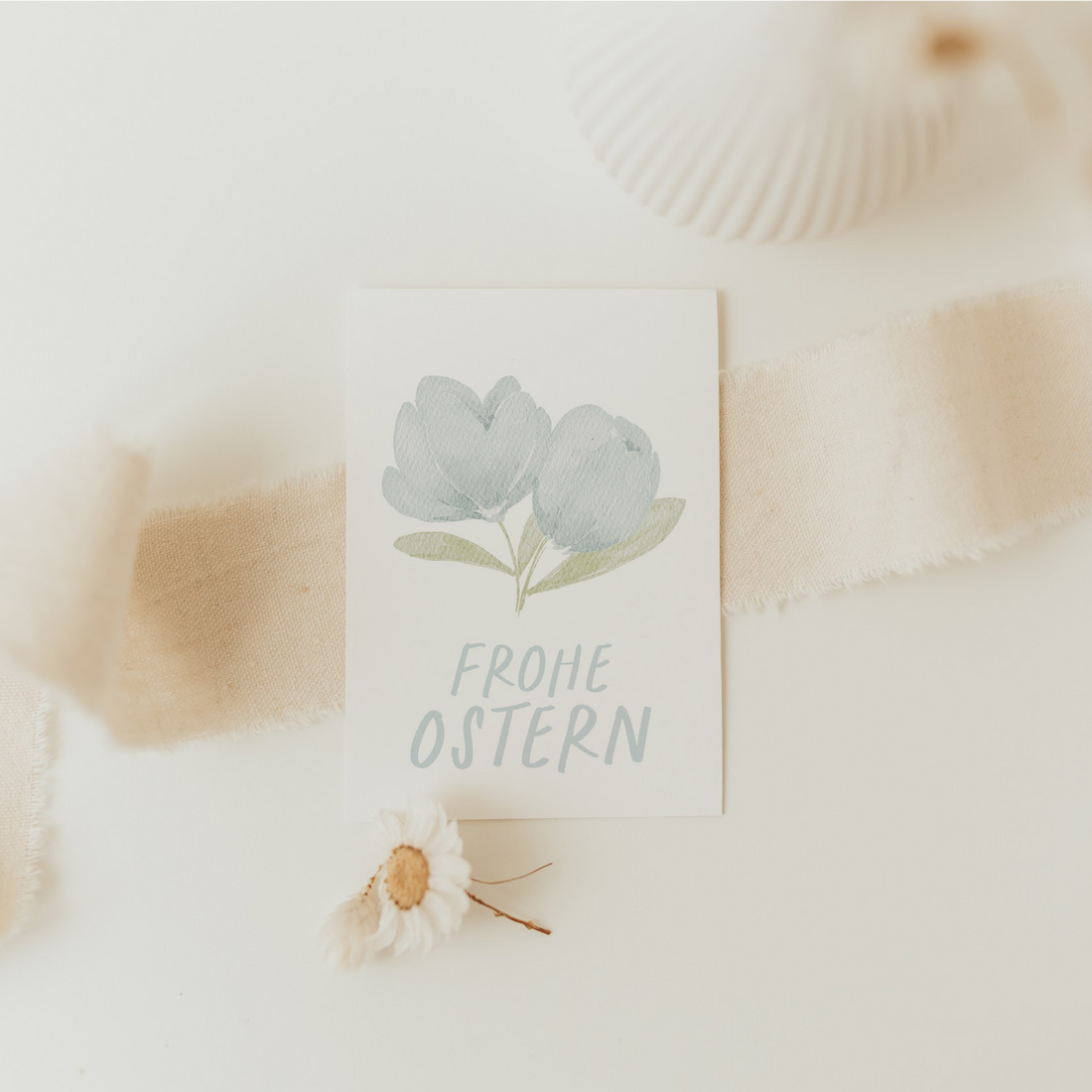 Hej Hanni Minikarte Ostern blaue Blumen frohe Ostern A7