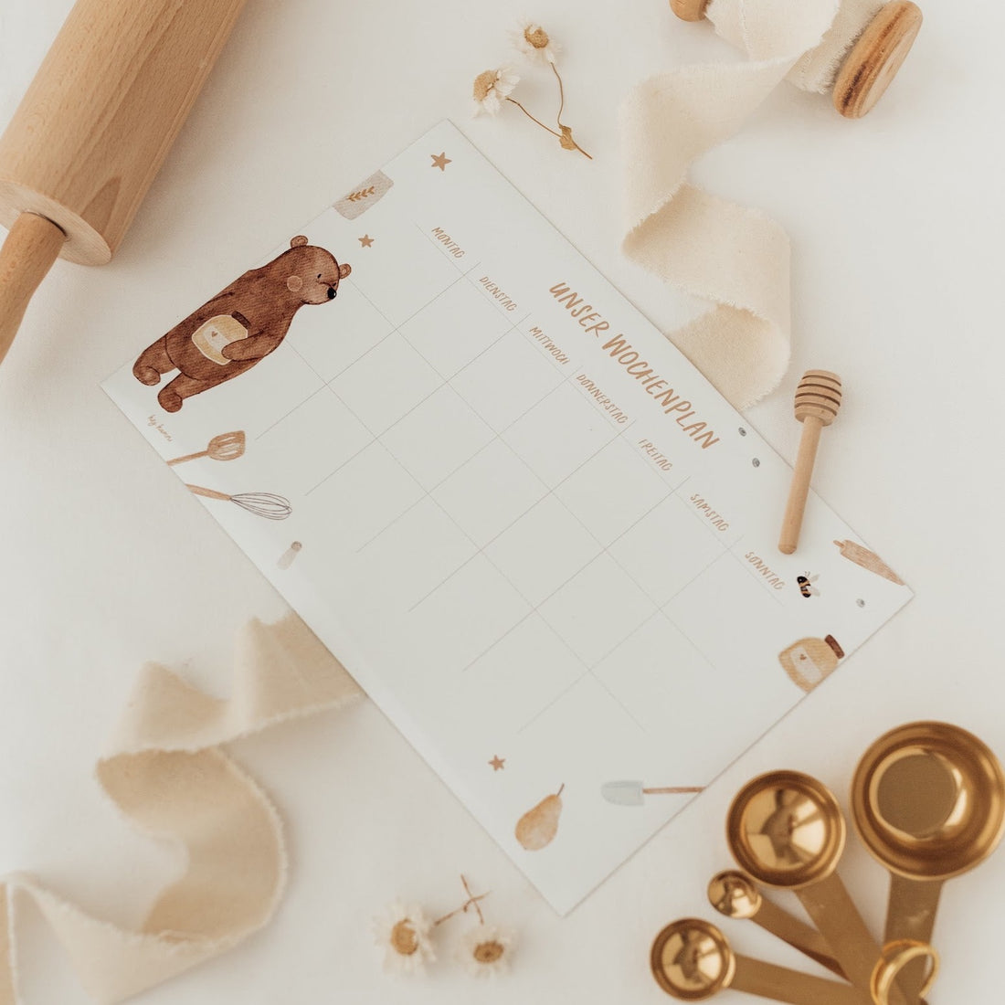 Hej Hanni wiederverwendbarer Wochenplan Bär groß / Kühlschrankmagnet