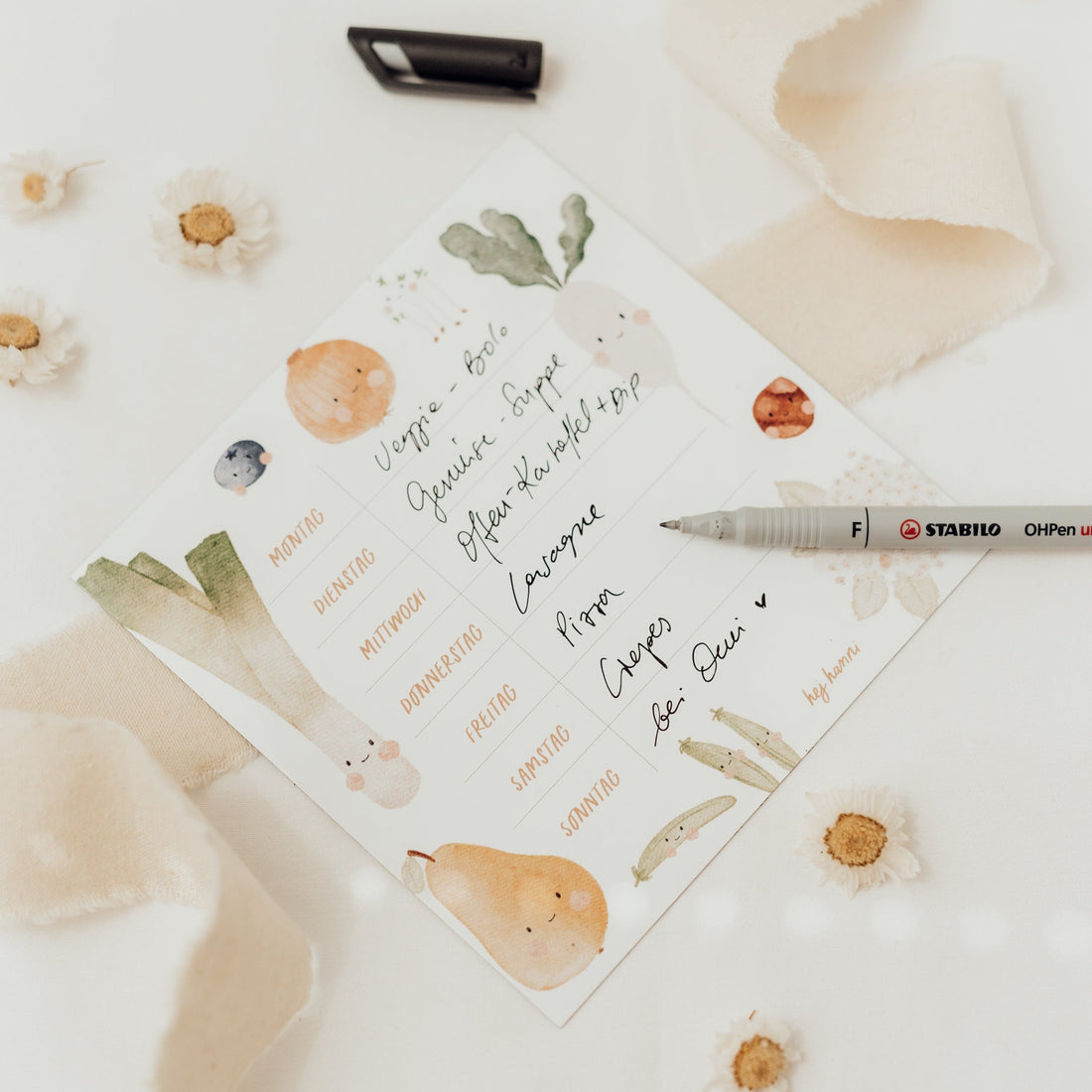 Hej Hanni wiederverwendbarer Wochenplan Früchte klein / Kühlschrankmagnet