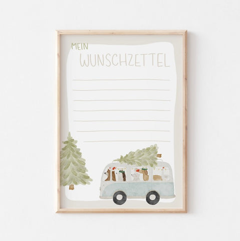 Weihnachtsposter Wunschzettel Tierbus A4